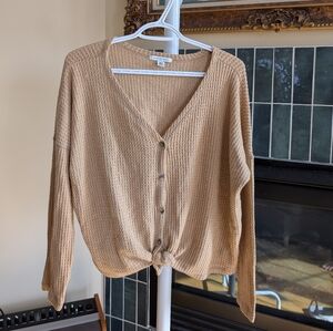 American Eagle Outfitters Beige Button-Up Cardigan Top Waffle